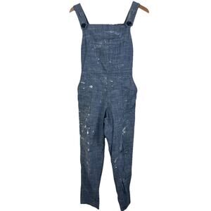 Nooworks Chambray Sleeveless Jumpsuit Overalls S Small Blue Paint Stains Flawed